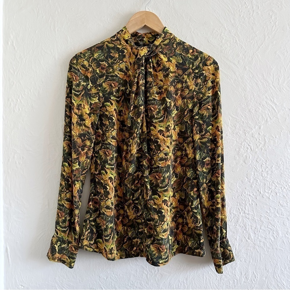 Winter Kate Tie-Neck Floral Silk Blouse Size S